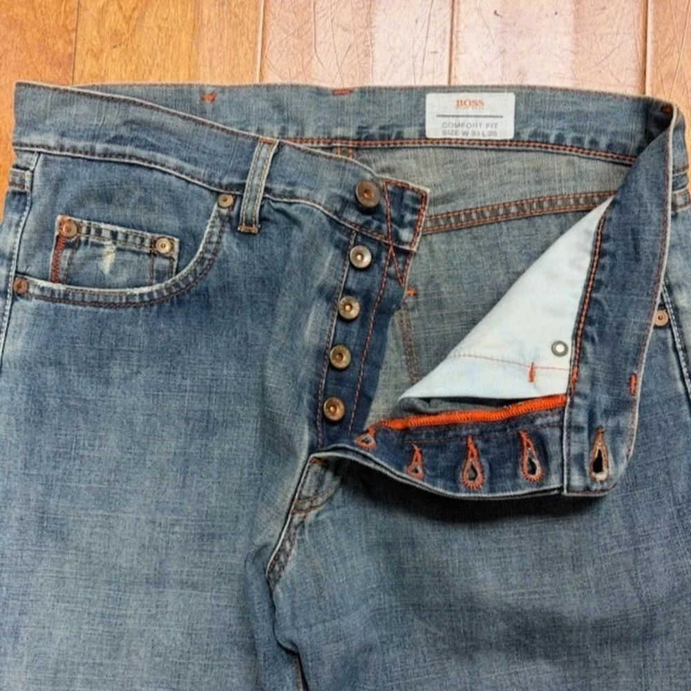 Boss Hugo Boss Selvedge Denim Jeans Comfort Fit Faded Mens Size 33 Designer